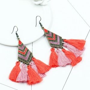 Bohemian Tassel Dangle Earrings in Pink